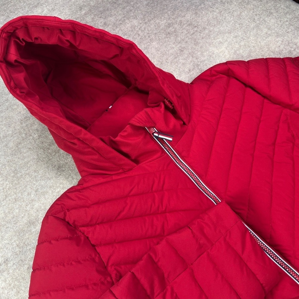 Tommy Hilfiger Womens XXL Red Hooded Chevron Quilted Puffer Softshell Jacket